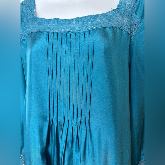 SUNDANCE Catalog 100% Silk Lorelei Tunic Top Blouse Shirt Lace Trim Pin Tuck - Picture 5 of 10